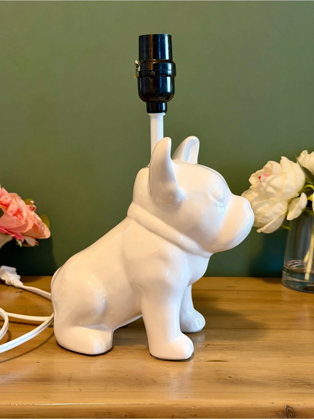 French Bulldog Ceramic Table Lamp White Frenchie Dog Lamp Base 12”